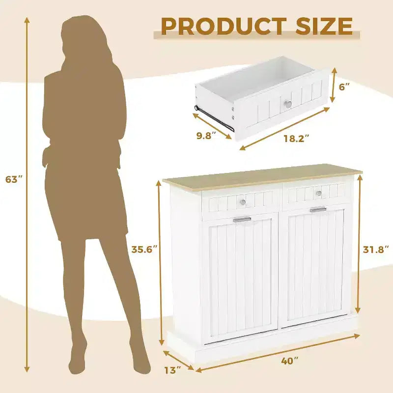Meuble poubelle basculant, Poubelle de cuisine, Meuble de rangement pour poubelle, Poubelle de recyclage avec tiroir escamotable pour salon, Blanc