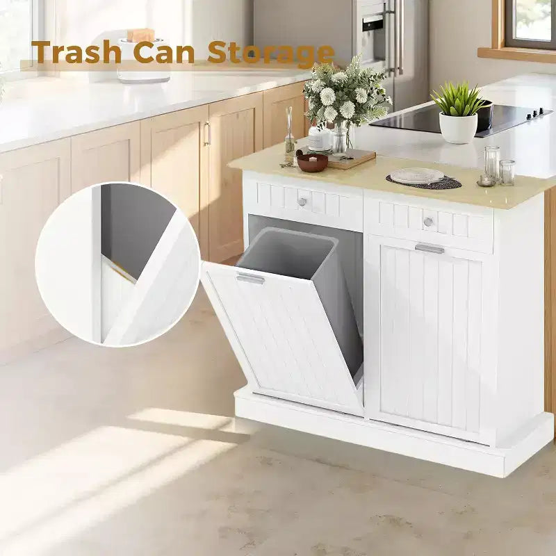 Meuble poubelle basculant, Poubelle de cuisine, Meuble de rangement pour poubelle, Poubelle de recyclage avec tiroir escamotable pour salon, Blanc