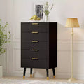 Fluted Dresser, Chest of Drawers with 5 Drawers, Gold Tone Handles & Feet, Nightstand Storage Cabinet for Living Room Entryway Hallway