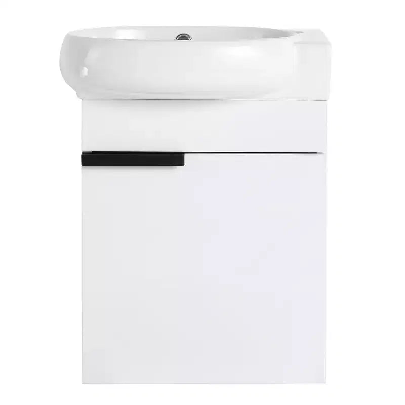 Meuble-lavabo en bois massif (avec vasque en céramique et portes à fermeture douce), design mural