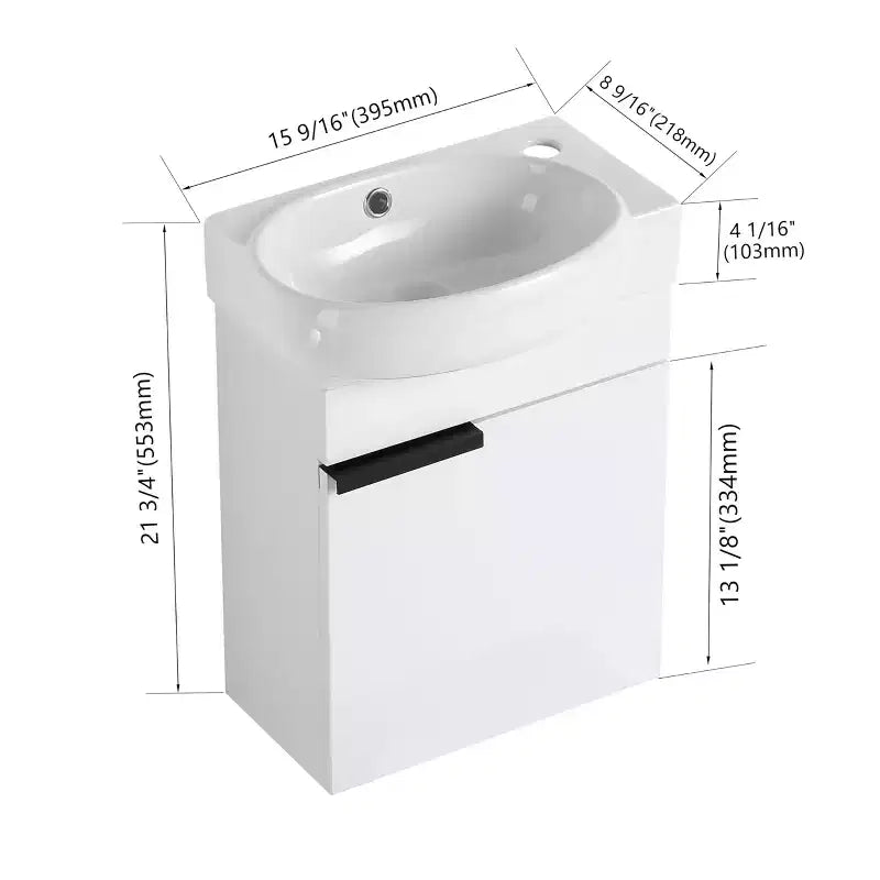 Meuble-lavabo en bois massif (avec vasque en céramique et portes à fermeture douce), design mural