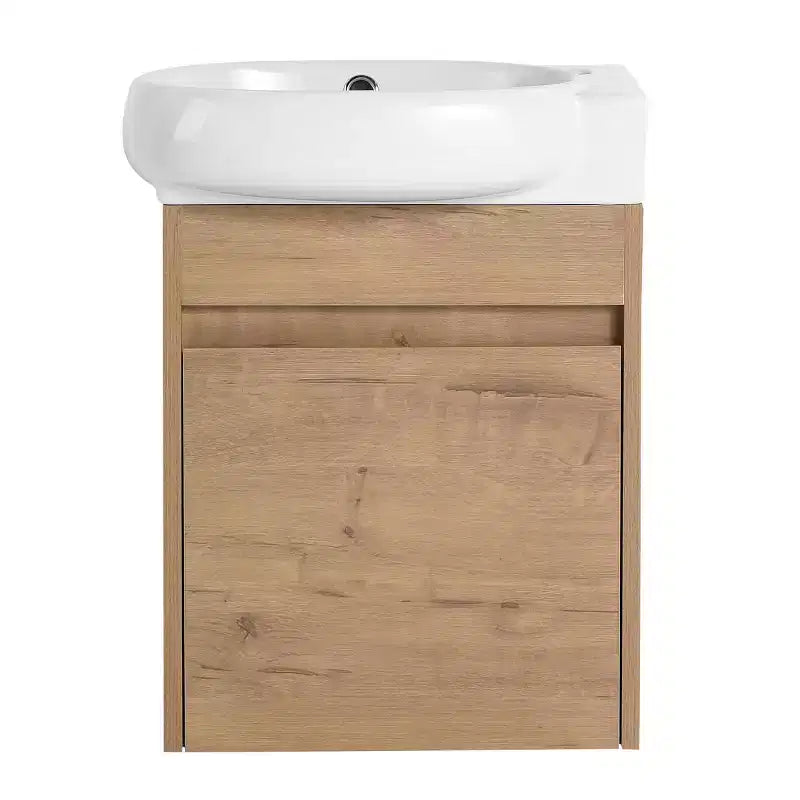 Meuble-lavabo en bois massif (avec vasque en céramique et portes à fermeture douce), design mural