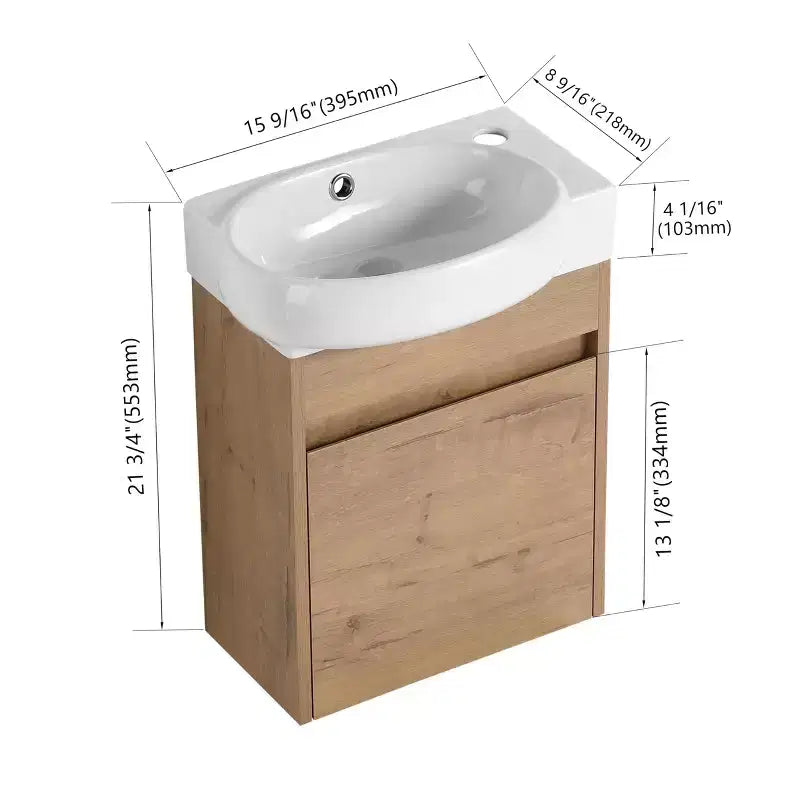 Meuble-lavabo en bois massif (avec vasque en céramique et portes à fermeture douce), design mural
