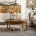 Coffee Table, 31.29-Inch Retro Round Table  Gold Metal Frame Legs Premium Fir & MDF Living Room Coffee Table