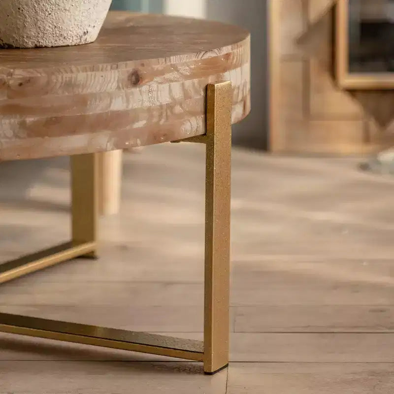 Table Basse Ronde Vintage de 31,29 Pouces – Pieds en Métal Doré