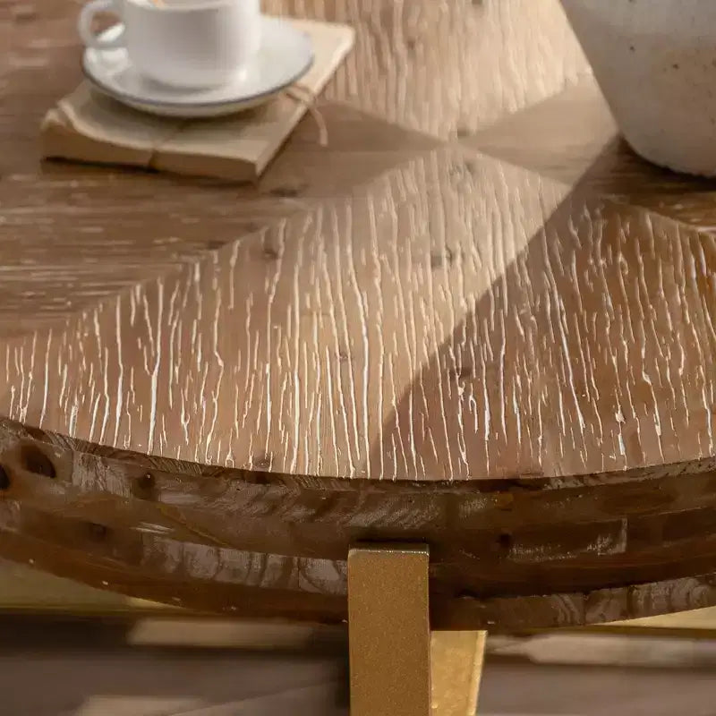Table Basse Ronde Vintage de 31,29 Pouces – Pieds en Métal Doré