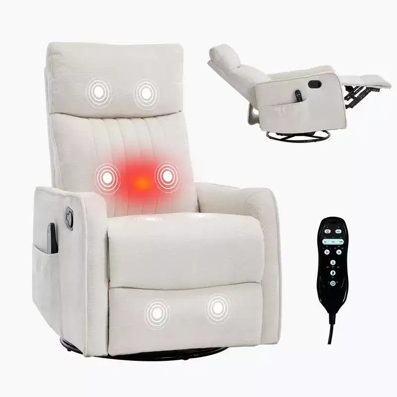 Heat Massage Manual Recliner Chair with Rocker and Swivel in Fabric for Living Room