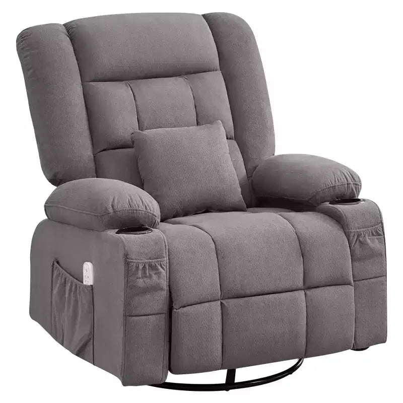 Fauteuil inclinable à bascule avec massage par pétrissage 3D à 4 points, fonctions chauffantes, ainsi que deux porte-gobelets et un port de chargement USB.