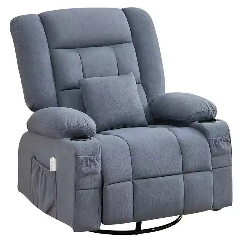 Fauteuil inclinable à bascule avec massage par pétrissage 3D à 4 points, fonctions chauffantes, ainsi que deux porte-gobelets et un port de chargement USB.