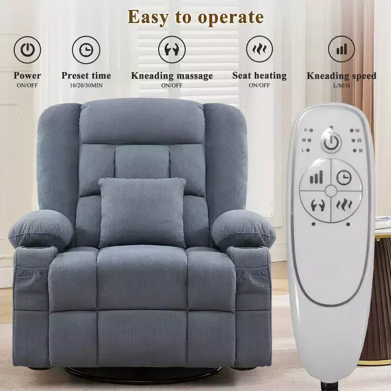 Fauteuil inclinable à bascule avec massage par pétrissage 3D à 4 points, fonctions chauffantes, ainsi que deux porte-gobelets et un port de chargement USB.