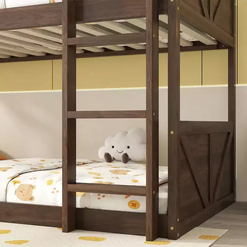 Lit superposé jumeau sur jumeau avec tête et pied de lit à panneaux, cadre de lit en bois d'hévéa avec barrière de sécurité, échelle pour enfants et adolescents