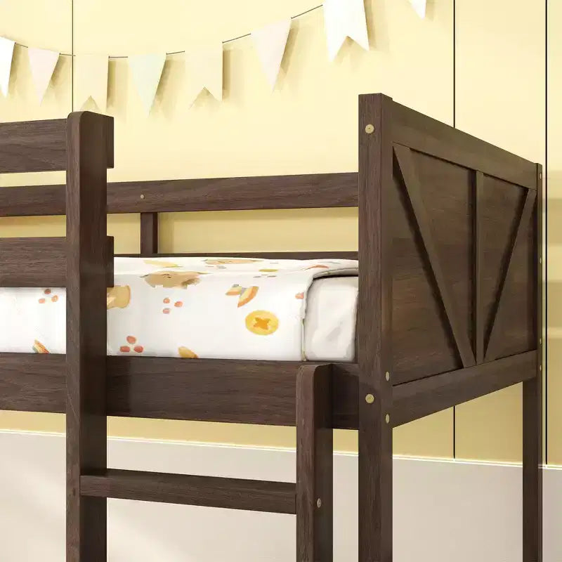 Lit superposé jumeau sur jumeau avec tête et pied de lit à panneaux, cadre de lit en bois d'hévéa avec barrière de sécurité, échelle pour enfants et adolescents