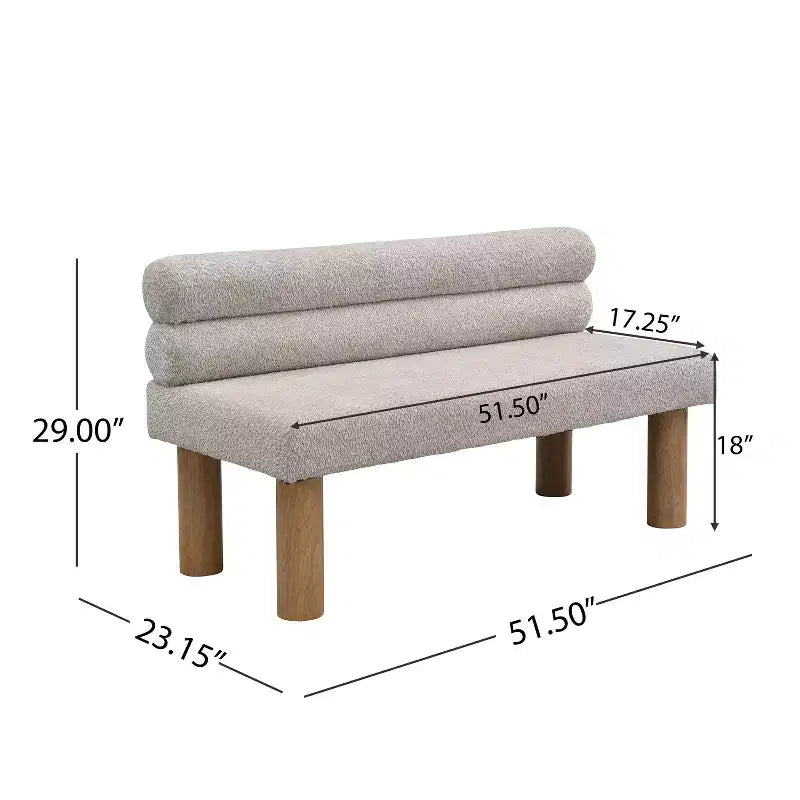 Banc de salle à manger capitonné rembourré avec dossier et pieds en bois – Banc rembourré confortable à deux places pour salles à manger et chambres à coucher