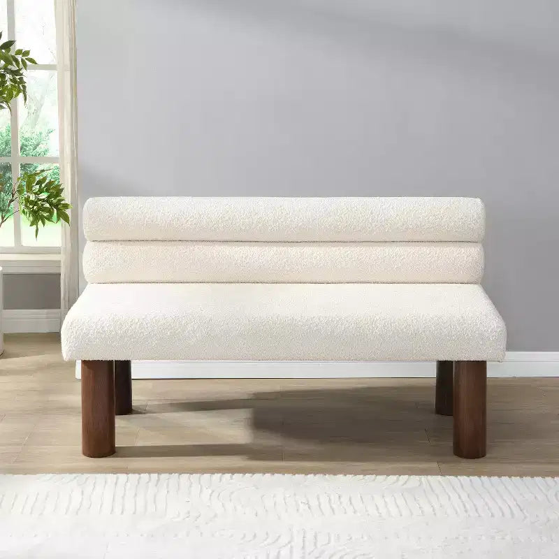 Banc de salle à manger capitonné rembourré avec dossier et pieds en bois – Banc rembourré confortable à deux places pour salles à manger et chambres à coucher
