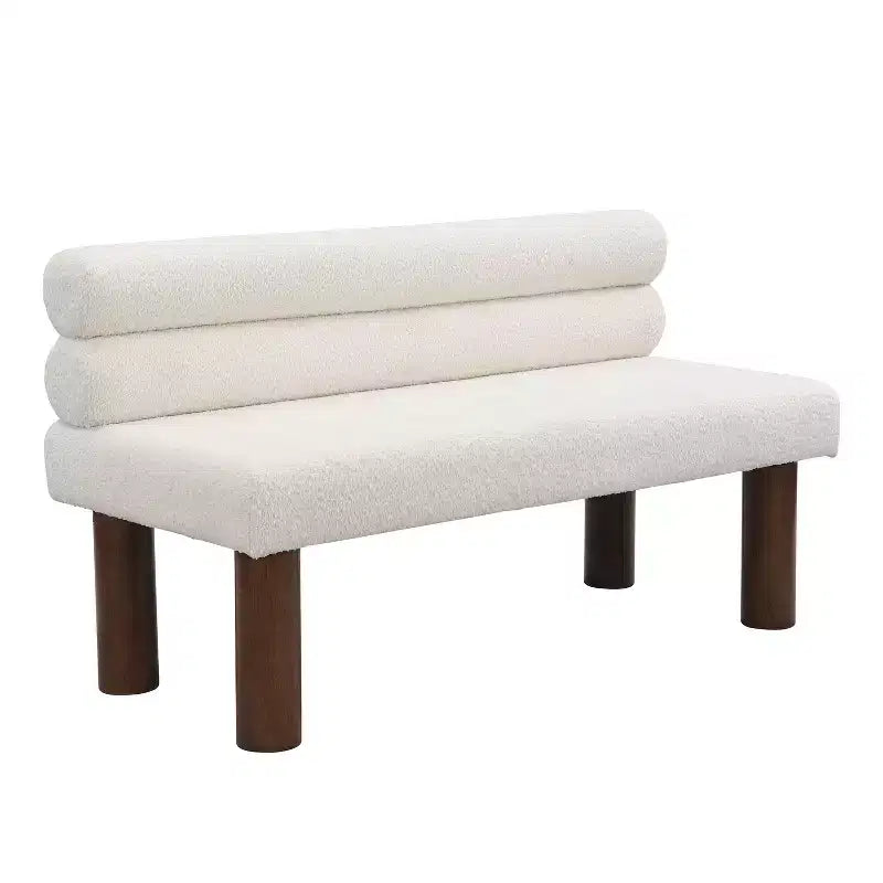 Banc de salle à manger capitonné rembourré avec dossier et pieds en bois – Banc rembourré confortable à deux places pour salles à manger et chambres à coucher