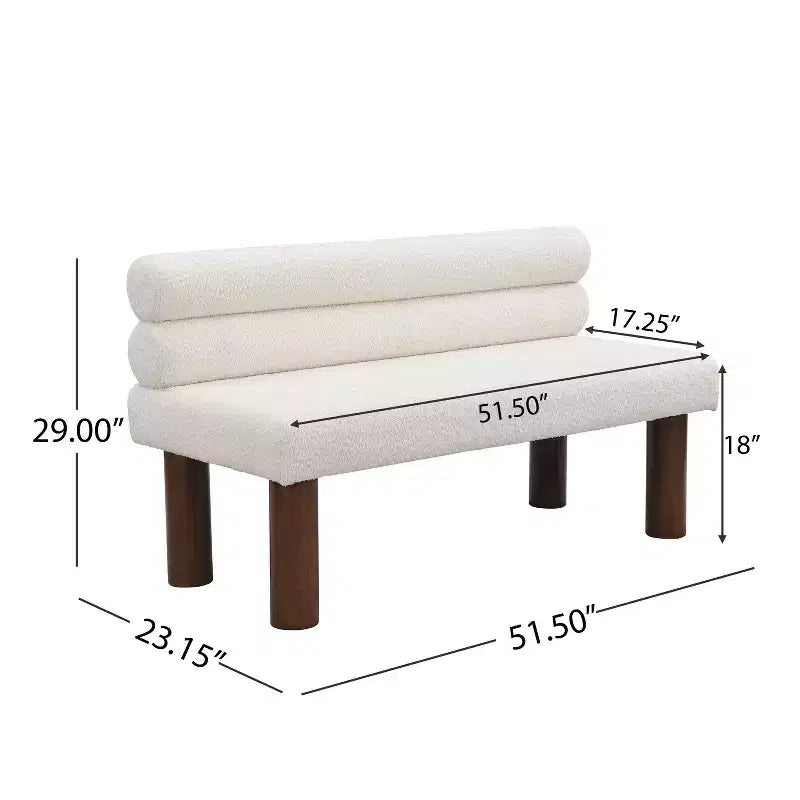 Banc de salle à manger capitonné rembourré avec dossier et pieds en bois – Banc rembourré confortable à deux places pour salles à manger et chambres à coucher