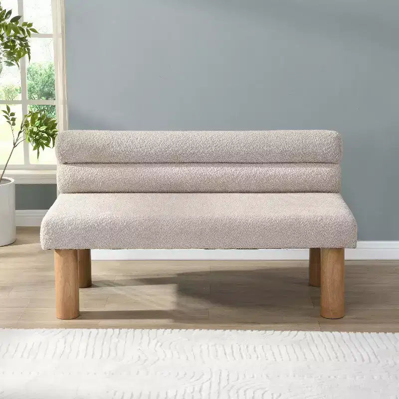 Banc de salle à manger capitonné rembourré avec dossier et pieds en bois – Banc rembourré confortable à deux places pour salles à manger et chambres à coucher