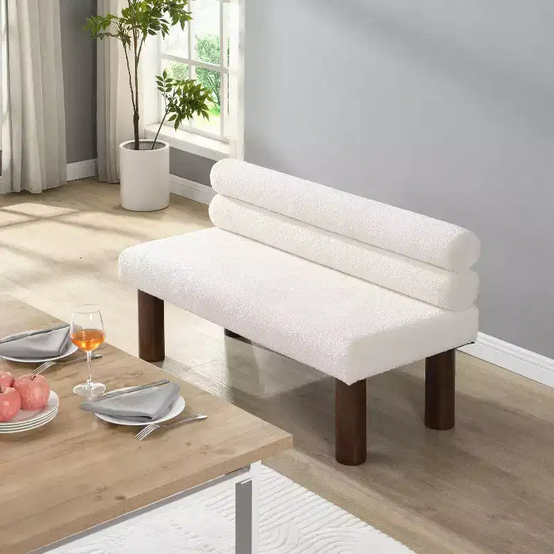 Okak Boucle Thfted Upholstered Dining Bench with Backrest & Wood Legs,Comfort Ottoman Double Seat for Dining Room,Bedroom