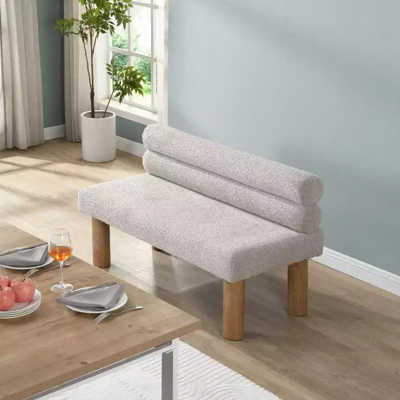 Banc de salle à manger capitonné rembourré avec dossier et pieds en bois – Banc rembourré confortable à deux places pour salles à manger et chambres à coucher