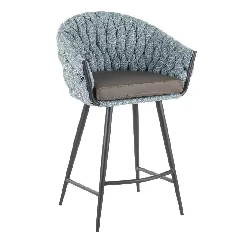 Braided Matisse Contemporary Counter Height Barstool Blue - LumiSource: Faux Leather, Metal Frame, 26" Fixed Seat Height
