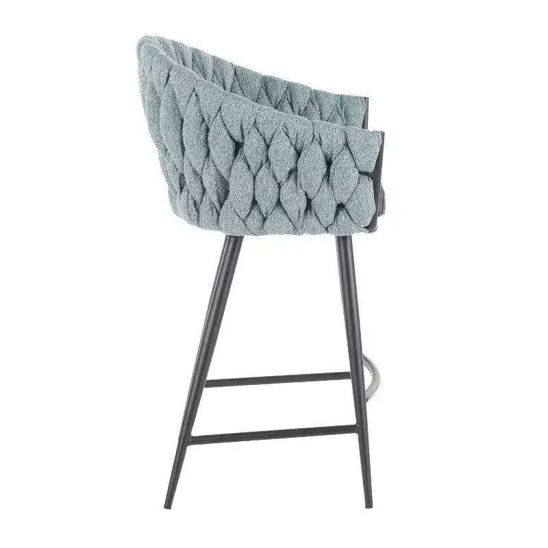 Tabouret de bar moderne en similicuir tressé (bleu) — Cadre en métal, hauteur d'assise fixe (26 pouces)
