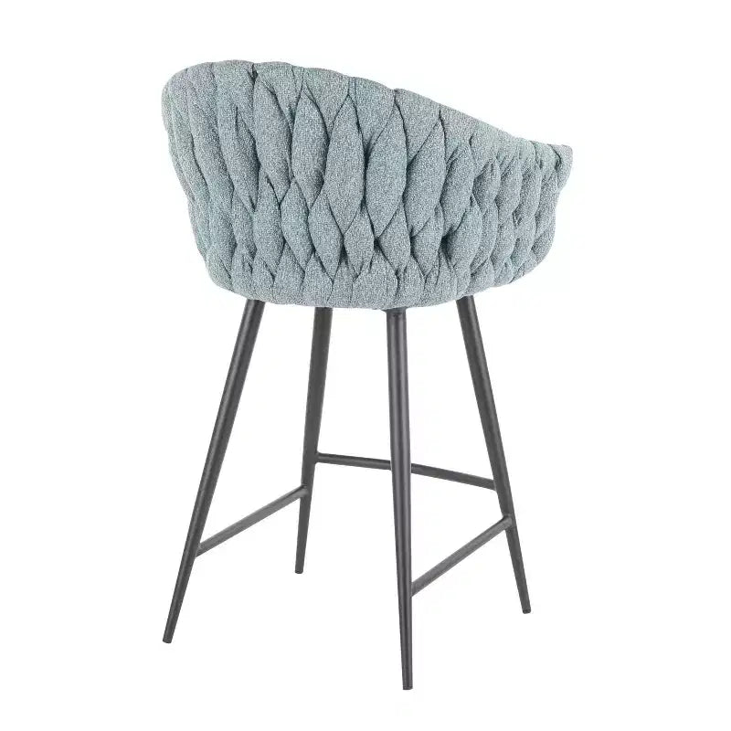 Tabouret de bar moderne en similicuir tressé (bleu) — Cadre en métal, hauteur d'assise fixe (26 pouces)