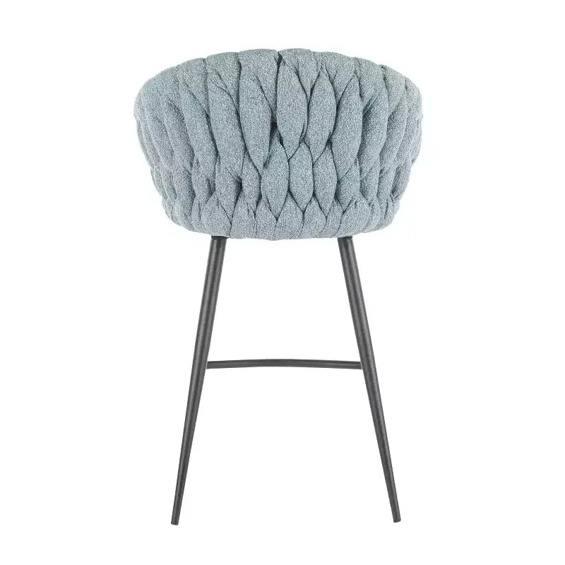Tabouret de bar moderne en similicuir tressé (bleu) — Cadre en métal, hauteur d'assise fixe (26 pouces)