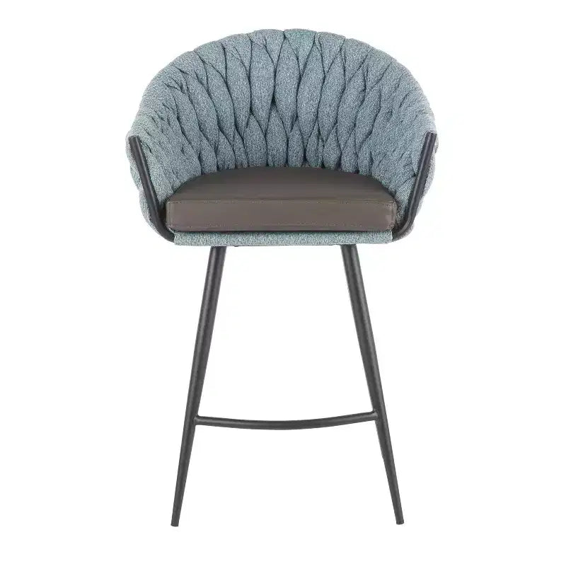 Tabouret de bar moderne en similicuir tressé (bleu) — Cadre en métal, hauteur d'assise fixe (26 pouces)