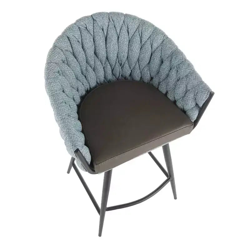 Tabouret de bar moderne en similicuir tressé (bleu) — Cadre en métal, hauteur d'assise fixe (26 pouces)