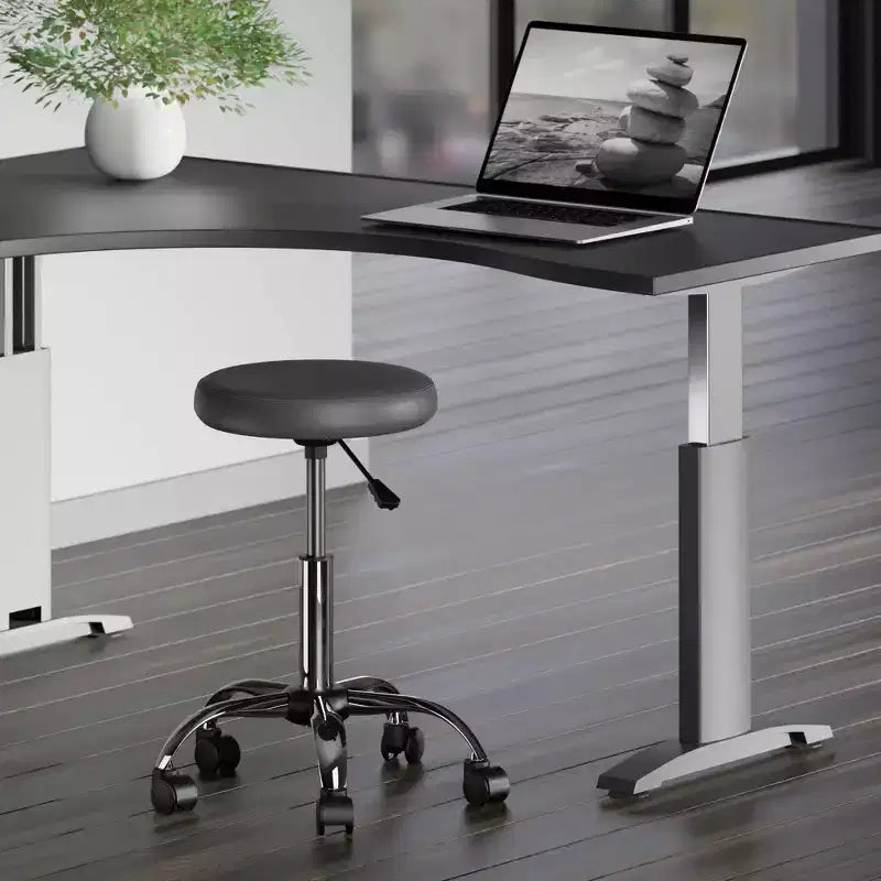 Tabouret de bar réglable pivotant à hauteur de comptoir avec coussin, anthracite/chrome : similicuir, structure métallique, tabouret de travail avec roulettes
