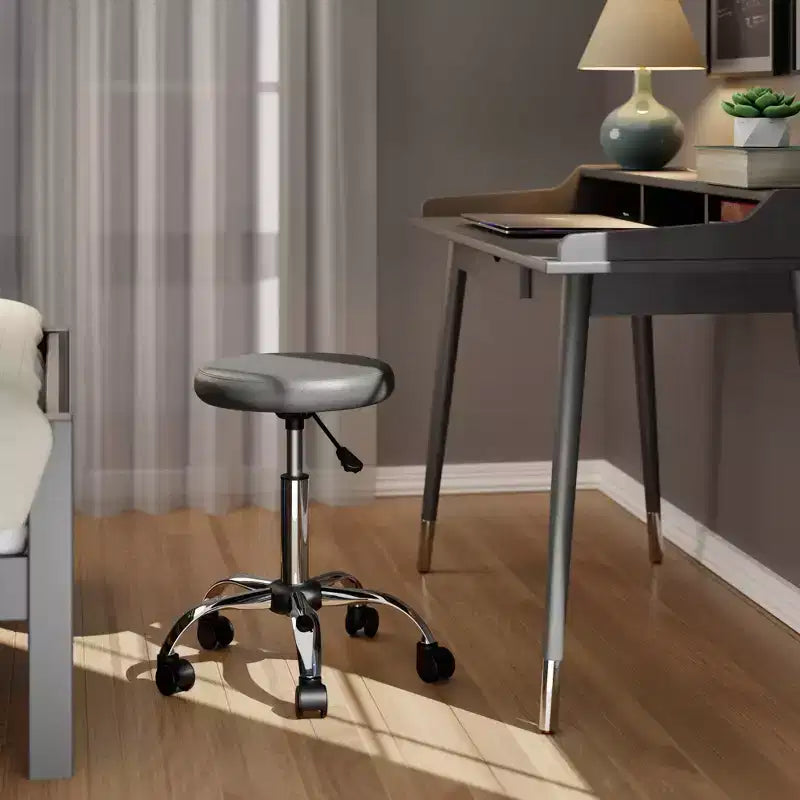 Tabouret de bar réglable pivotant à hauteur de comptoir avec coussin, anthracite/chrome : similicuir, structure métallique, tabouret de travail avec roulettes