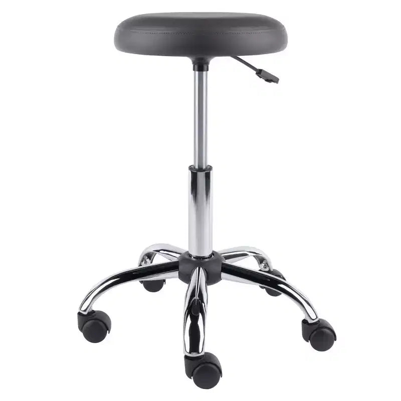 Tabouret de bar réglable pivotant à hauteur de comptoir avec coussin, anthracite/chrome : similicuir, structure métallique, tabouret de travail avec roulettes