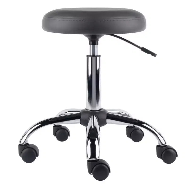 Tabouret de bar réglable pivotant à hauteur de comptoir avec coussin, anthracite/chrome : similicuir, structure métallique, tabouret de travail avec roulettes