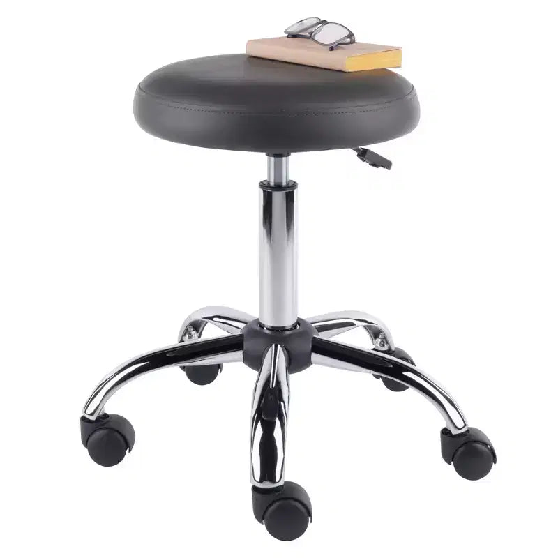 Tabouret de bar réglable pivotant à hauteur de comptoir avec coussin, anthracite/chrome : similicuir, structure métallique, tabouret de travail avec roulettes