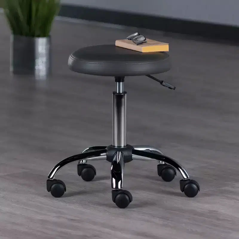 Tabouret de bar réglable pivotant à hauteur de comptoir avec coussin, anthracite/chrome : similicuir, structure métallique, tabouret de travail avec roulettes