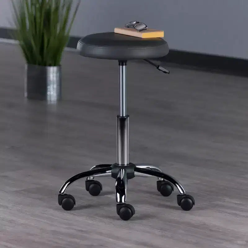 Tabouret de bar réglable pivotant à hauteur de comptoir avec coussin, anthracite/chrome : similicuir, structure métallique, tabouret de travail avec roulettes