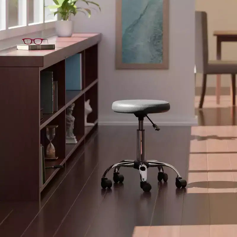 Tabouret de bar réglable pivotant à hauteur de comptoir avec coussin, anthracite/chrome : similicuir, structure métallique, tabouret de travail avec roulettes
