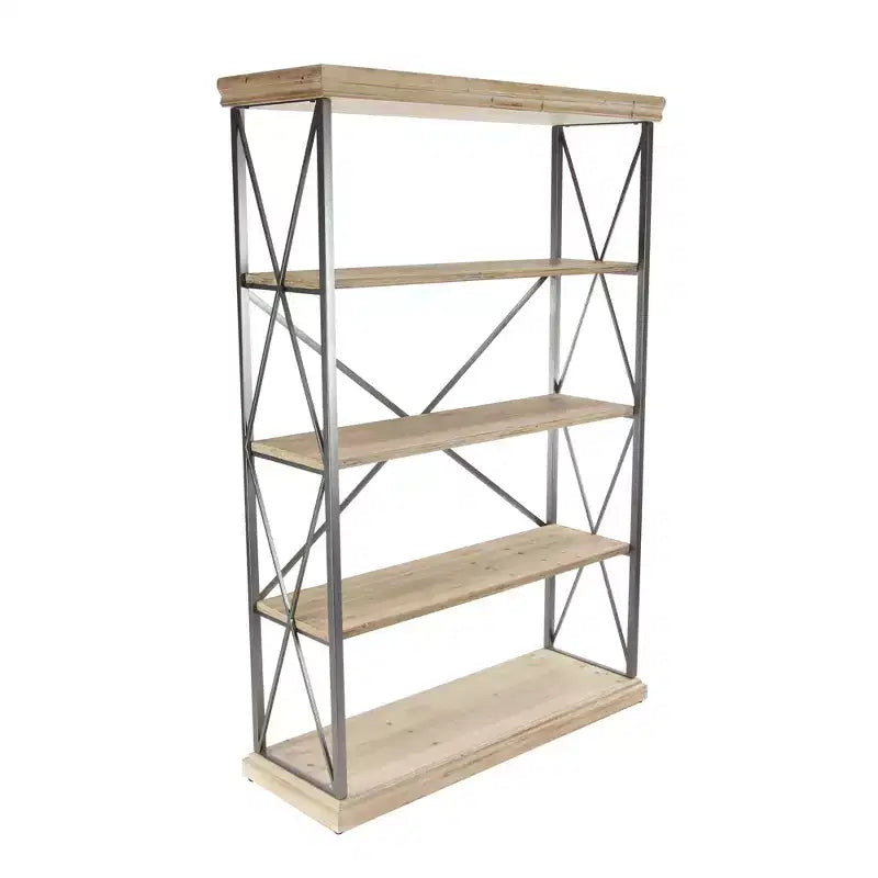 72" Farmhouse 4 Tier Shelf Brown - Olivia & May: Industrial Style Hardwood Bookcase with Storage Bins