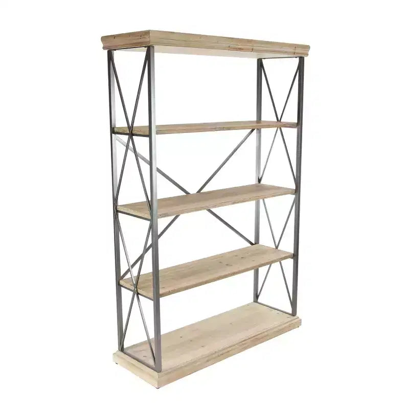 Étagère de style campagnard brun de 72 pouces à 4 niveaux – Bibliothèque industrielle en bois massif (avec bacs de rangement)