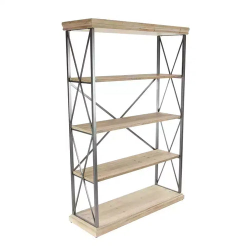 Étagère de style campagnard brun de 72 pouces à 4 niveaux – Bibliothèque industrielle en bois massif (avec bacs de rangement)