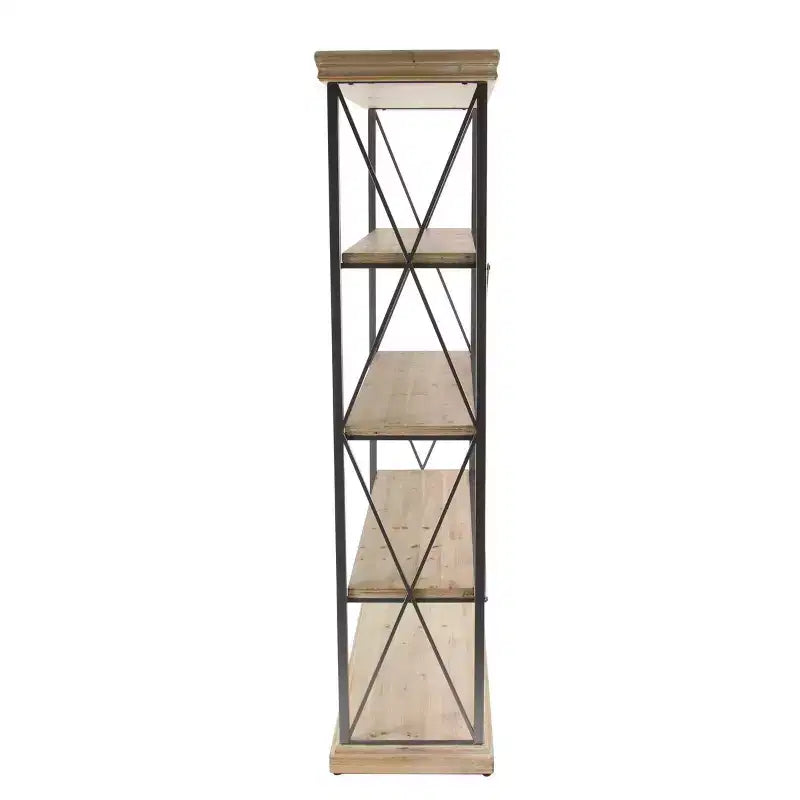 Étagère de style campagnard brun de 72 pouces à 4 niveaux – Bibliothèque industrielle en bois massif (avec bacs de rangement)