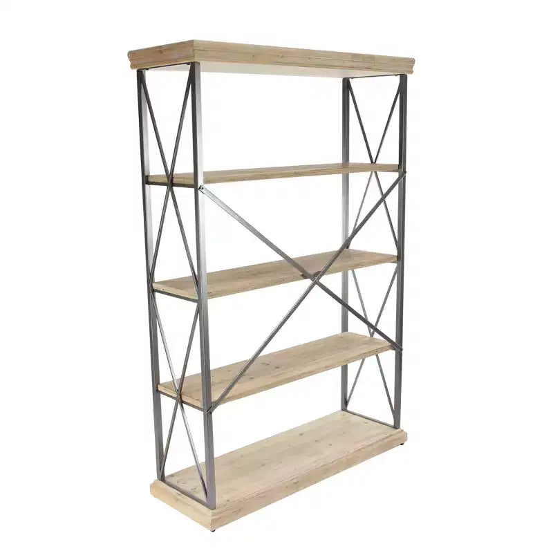 Étagère de style campagnard brun de 72 pouces à 4 niveaux – Bibliothèque industrielle en bois massif (avec bacs de rangement)
