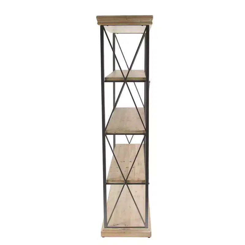 Étagère de style campagnard brun de 72 pouces à 4 niveaux – Bibliothèque industrielle en bois massif (avec bacs de rangement)