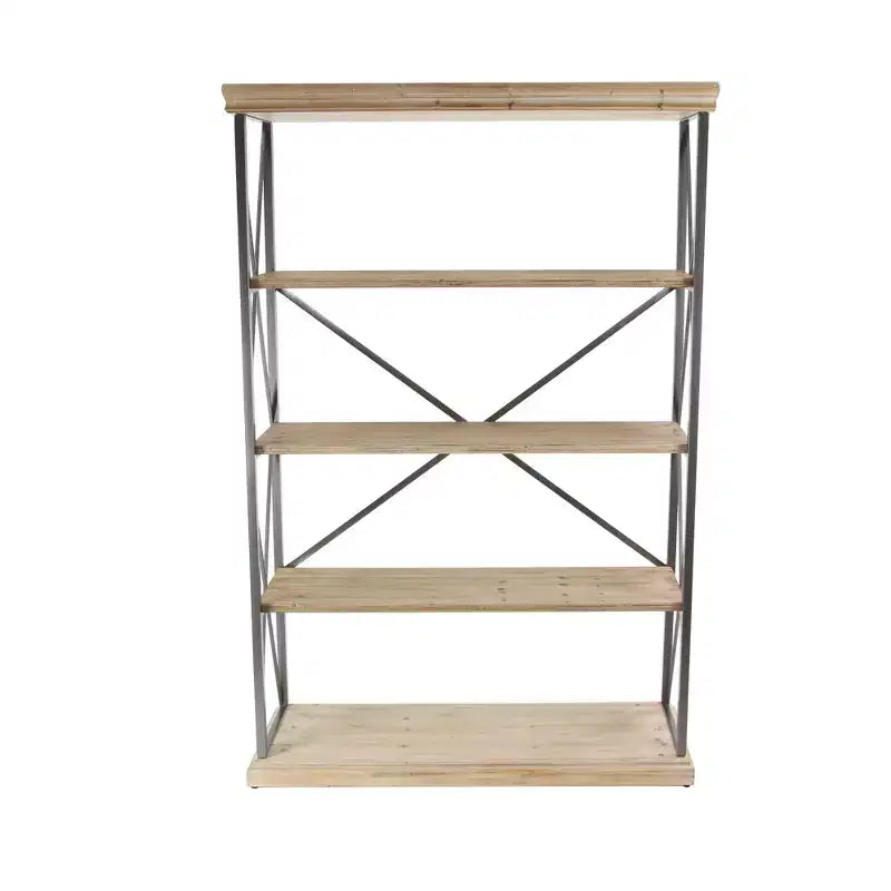 Étagère de style campagnard brun de 72 pouces à 4 niveaux – Bibliothèque industrielle en bois massif (avec bacs de rangement)
