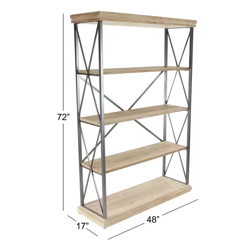 Étagère de style campagnard brun de 72 pouces à 4 niveaux – Bibliothèque industrielle en bois massif (avec bacs de rangement)