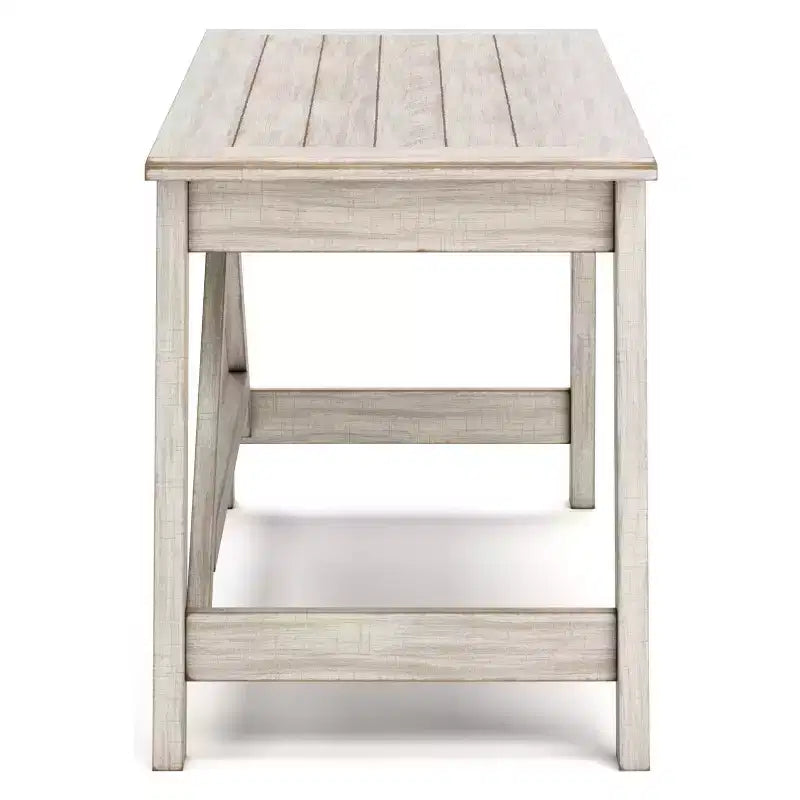 Bureau de télétravail de 152 cm (blanc) avec finition vieillie et ferrures métalliques