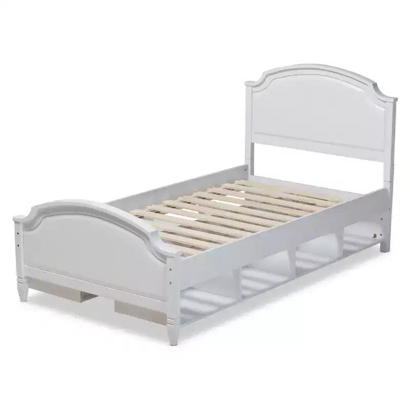 Lit plateforme en bois avec rangement blanc
