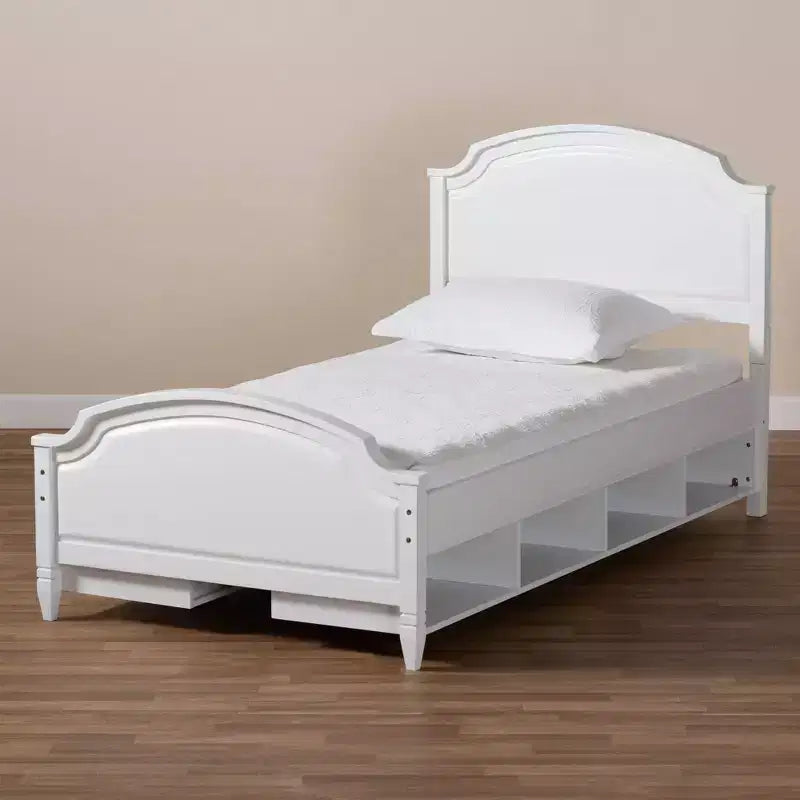 Lit plateforme en bois avec rangement blanc