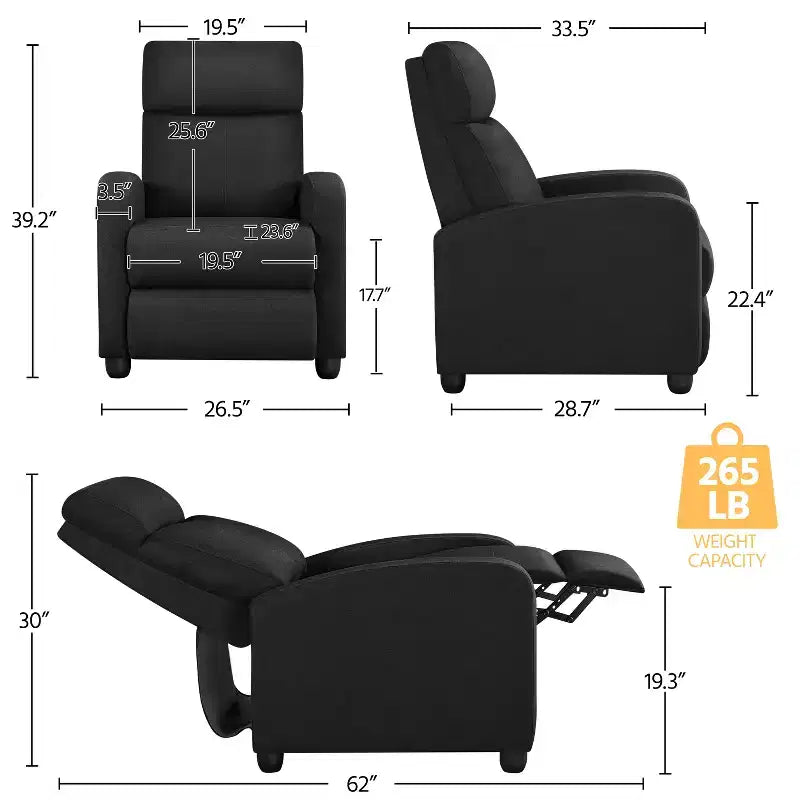 Fauteuil inclinable ajustable en tissu avec ressorts ensachés pour salon