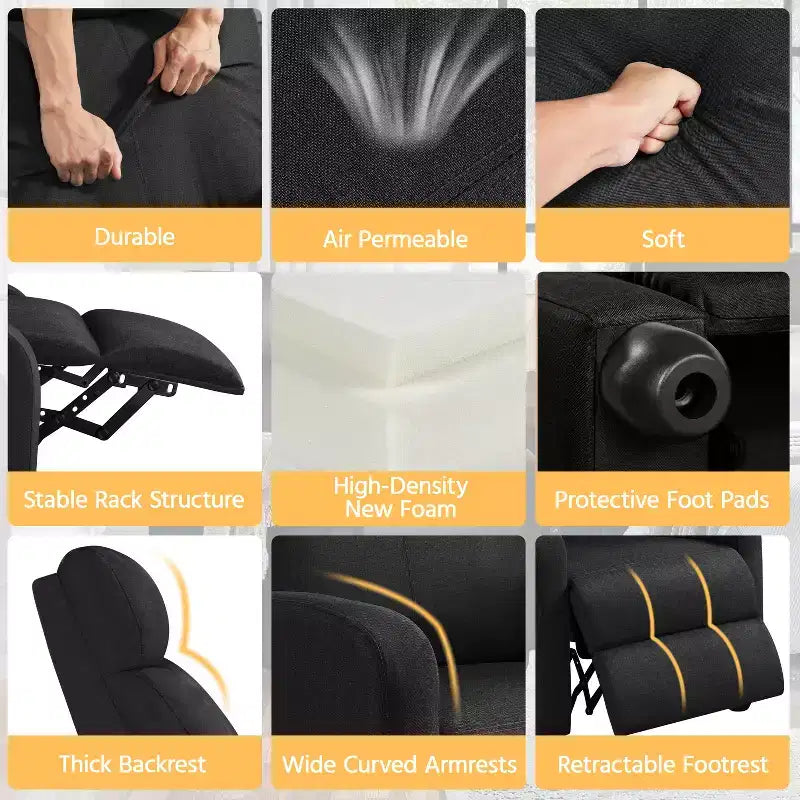 Fauteuil inclinable ajustable en tissu avec ressorts ensachés pour salon
